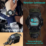 Montre numérique lumineuses multifonctionnel bracelet survie avec boussole thermomètre sifflet tournevis paracorde Outillage Camping