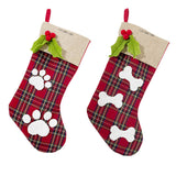Bas de Noël 47cm*25cm 2pcs Motif quadrillé rouge et vert Tissu tricoté  Motif de dessin animé   Convient à la décoration de Noël