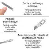 Lime à ongles 9,2x1,6cm poignée confortable trou de suspension pour le rangement en acier inoxydable avec étui en cuir argenté