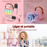 Machine de karaoké 800mah bluetooth 5,0 micro karaoke enfant avec 2 microphones lumière LED et effets de changement de voix rose