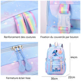 Sac à dos dégradé de couleurs 44cm Tissu en nylon Motif dessin animé Imperméable Poches multifonctions Confort de transport Cartable