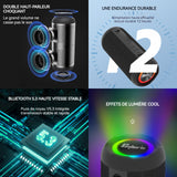 Enceinte bluetooth 30W 2400mAh BT5,3 haut-parleur bluetooth IPX6 étanche avec lumières colorées enceinte portable appairage TWS
