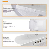 Réveil LED multifonctionnel Recharge sans fil pour téléphones portables Haut-parleur Bluetooth Avec affichage de l'horloge blanc
