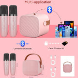 Machine de karaoké 800mah bluetooth 5,0 micro karaoke enfant avec 2 microphones lumière LED et effets de changement de voix rose