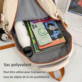Sac à dos scolaire 45x32x19cm charge réduite simple grande capacité étudiant sac à dos imprimé smiley schoolbag beige cartable