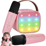 Machine de karaoké 800mah bluetooth 5,0 micro karaoke enfant avec 2 microphones lumière LED et effets de changement de voix rose