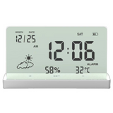Réveil 13x7,5cm 0,12kg écran acrylique transparent date/température/humidité base en alliage d'aluminium batterie longue durée