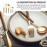 ouverts de table 30 pièces vaisselle ensemble de couverts en acier inoxydable ensemble de couverts en avec manche en bois pour 6