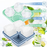 Moule à glaçons 2PCS 4 compartiments moule à glaçons carré pour boules de glace silicone alimentaire bac à glaçons bleu et vert