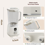 Mixeur 150w 600ml 43x9.5cm 3000mah 12000 tr/min fond antidérapant en caoutchouc silicone utilisation sans fil nettoyage rapide