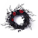 Couronne de bois mort d'Halloween Diamètre extérieur 45 cm rose artificielle tenture murale décorative guirlande de porte suspendue