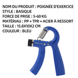 Hand grip basic grip strength grip 5-60 kg renforçateur de bras design ergonomique poignée confortable antidérapante TPR Bleu