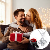 Pendentif trèfle à quatre feuilles gravé « Je t'aime » Collier femme Accessoire mode cadeau Présenté avec des fleurs préservées