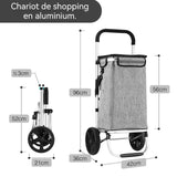 hariot de courses 42 x 36 x 96 cm alliage d'aluminium robuste capacité de charge 50 kg avec sac de courses amovible panier
