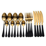 ouverts de table 16 PCS ensemble de 4 couverts de cuisine en acier inoxydable black gold vaisselle écologique pour 4 personnes