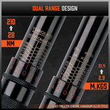 Clés dynamométriques  1/2"  28- 210 (N.m) Poignée en acier avec échelle en relief    Tête à cliquet fixe   Clé à double usage