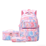 Sac à dos scolaire 45x30x17cm 3pcs sac à dos imperméable imprimé sac à lunch mignon sac à crayons couleurs dégradées rose cartable