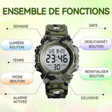Montre pour enfant avec affichage lumineux bracelet en silicone alarme lumineuse LED montre de sport numérique de plein air verte