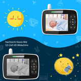 Babyphone Écran de 3,5 pouces Caméra avec fonction secouant la tête Interphone vocal avec vision nocturne Moniteur vidéo pour bébé