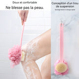 Brosse Dos Douche Double Face Long Manche avec Cordon Nettoyage Complet Exfoliation Douce pour Peau Sensible et Zones Difficiles