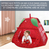 Tipi enfant 80x80x100 cm Maisonnette en forme de fraise le salon tente pour enfant Rangement et transport pratiques Tapis d'éveil