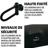 Antivol en U 19.3x12.3x3.2cm métal verrou de vélo en U avec câble d'acier 120cm antivol de vélo cadenas velo antivol couleur noir