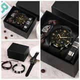 Coffret de montres haut de gamme pour hommes 3PCS montres à quartz pour hommes bracelet de perles cadeau pour la fête des pères