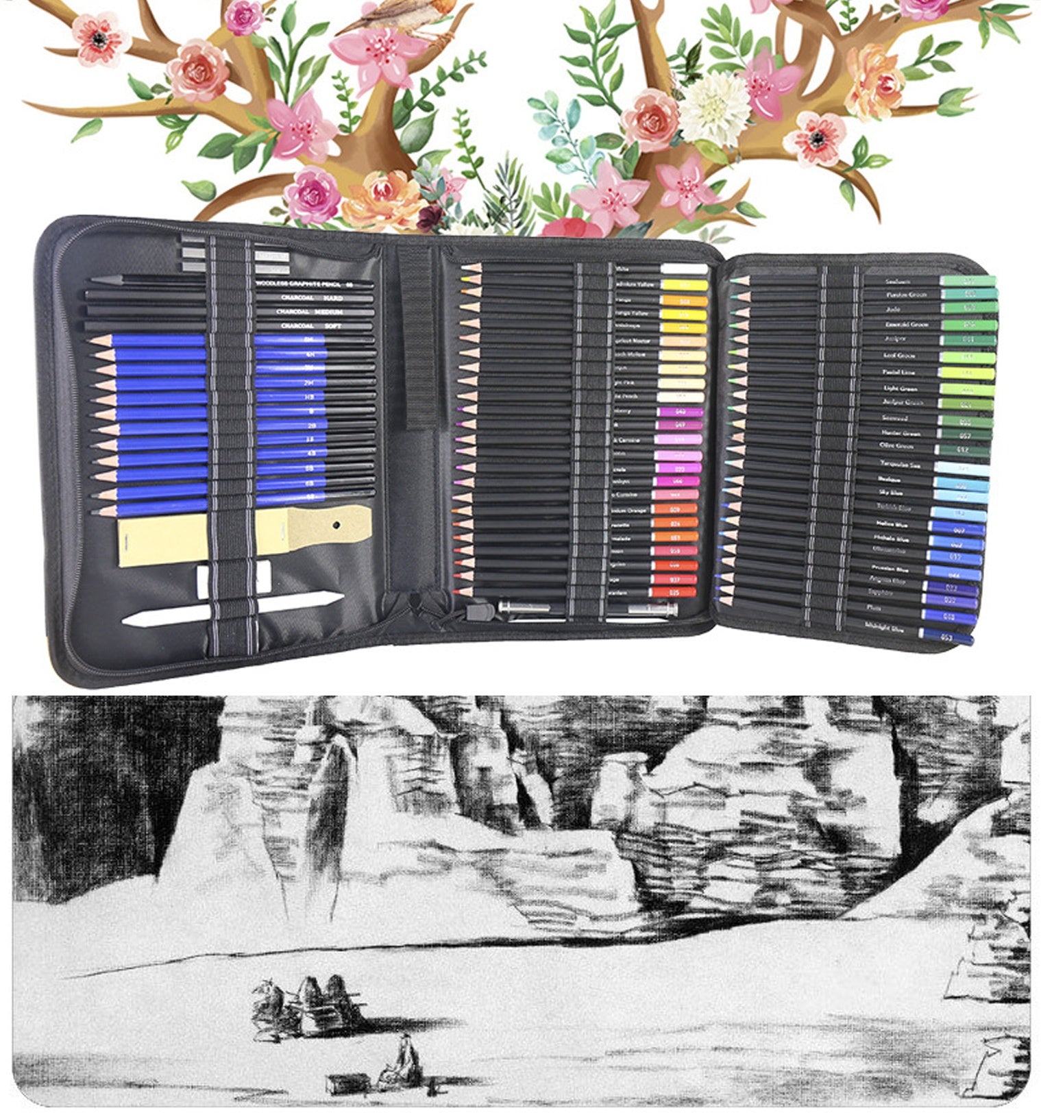 Woomer Crayons de couleur de qualité supérieure pour artistes – 133 couleurs (162 crayons) avec 20 papiers résistants à l'usure, noyau doux et crémeux de 3,8 mm pour galeries d'art, studios et Woomer Crayons de couleur de qualité supérieure pour artistes – 133 couleurs (162 crayons) avec 20 papiers résistants à l'usure, noyau doux et crémeux de 3,8 mm pour galeries d'art, studios et