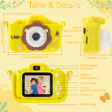 Appareil photo enfant 96Mpx carte 64Go lecteur de cartes double caméra avant et arrière enregistrement vidéo divers filtres jaune