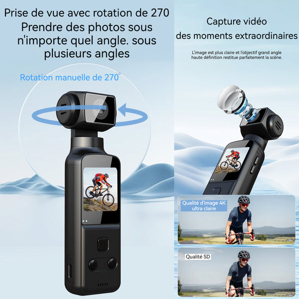 Caméra de Corps 4K avec Microphone Externe 1.33 pouce Rotation à 270 d ...
