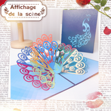 arte de voeux 15,5x13cm carte d'anniversaire paon coloré sculpture en papier tridimensionnelle message de bénédiction carte postale