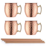 Verre en cuivre pour Moskau Mule avec pailles Lot de 4 Finition Martelée Cuivrée 550 ml  Parfait pour Cocktails et party