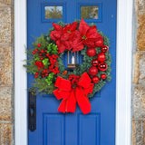 Couronne de décoration de Noël   40CM *40CM  Design lumineux  Noeud en velours  Couronne de décoration de porte d'entrée