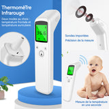 Thermomètre Frontal Rétro-éclairage 3 couleurs Double mode Sans contact Mémoire de données Indication d'anomalie Thermomètre