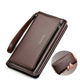 Portefeuille 22cmx11cmx3cm pu matériel marron porte-monnaie avec glissière protection et fermetures éclair porte-monnaie en cuir