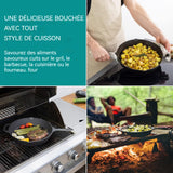Poêle en Fonte Épaisse Poêle fonte naturelle antiadhésive sans entretien pour Induction Four Feu Cuisinière Grill Barbecue Noir