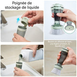 Brosse de nettoyage 176x76x76mm brosse à casseroles avec liquide 2 têtes de brosse cuisine à manche long ustensiles de cuisine