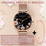 Ensemble montre à quartz et bracelet avec boite pour femme en métal élégante avec bracelet en acier inoxydable cadeaux femmes