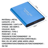 Disque dur 5.8x7.5cm bleu type-c d'état solides ultraminces disque dur externe 1to ssd externe disque dur ssd disque dur externe