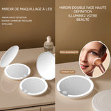 Miroir Grossissant 1x/5X Rechargeable Miroir de Cosmétique Voyage Gradation 3 Couleurs Double Face LED Miroir de Portable Lumineux