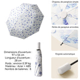 Parapluie 97x56cm 8 baleines en matériau épaissi ouverture et fermeture à une touche protection contre la pluie et les UV Blanc