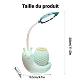 Veilleuse Style escargot avec porte-stylo Chargement USB Lumière apaisante pour les yeux Rotation à 360 degrés lampe de bureau