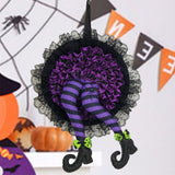 Couronne d'Halloween en forme de jambe de sorcière 26*3*40cm Décoration de porte d'entrée Style sombre Suspension de porte Halloween