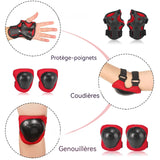 Genouillères 3 en 1 6pcs rouge réglable de protection double protection épaissie kit de protection de poulie pour enfants 4-13 ans