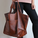 Nouveau mode rétro Simple grand sac en cuir souple grande capacité une épaule Portable fourre-tout seau grand sac