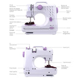 Machine a coudre portable 7,2w 31x15x29cm deux méthodes d'alimentation 12 types de points lampe d'éclairage mini machine a coudre