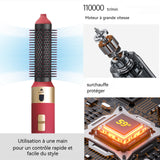 Brosse soufflante 5 en 1 Multifonction 1000W Fonction lissage/bouclage 3 Vitesses de température Kit de brosse chauffante Rouge