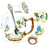Verre 350ml Tasse à thé à fleurs en émail tasse d'eau verre domestique coffret cadeau verre chrysanthème bleu tasse à transparente