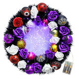 Couronne d'Halloween en sycomore   40*40cm  Citrouille à tête de fantôme   lumières LED  Couronne de décoration pour Halloween