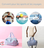 Sac de sport 46x27x27cm tissu oxford bleu main sac de voyage avec compartiment à chaussures et poche de séparation humide et sèche